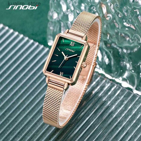 Orologi da donna Sinobi Fashion Green Dial Woman ES Vendita a caldo Rettangolo Elegente Donne Quarzo Cistello femminile Renogio Feminino L240402