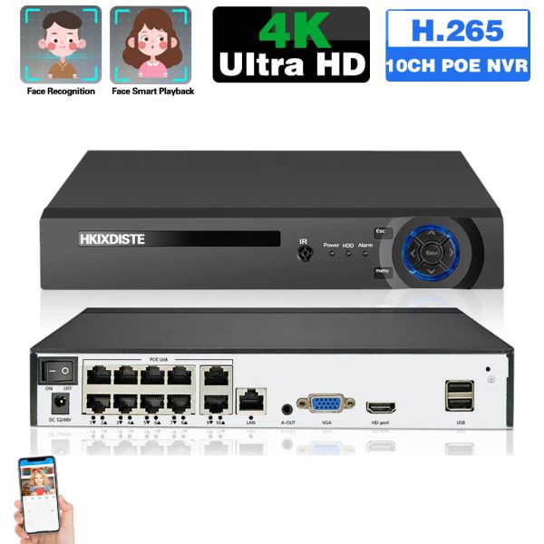 Recorder Xmeye 8 Kanäle NVR -Überwachungskamera -System 4K 10CH POE NVR Überwachung Video -Rekorder 8MP CCTV -Sicherheitsschutz DVR H.265