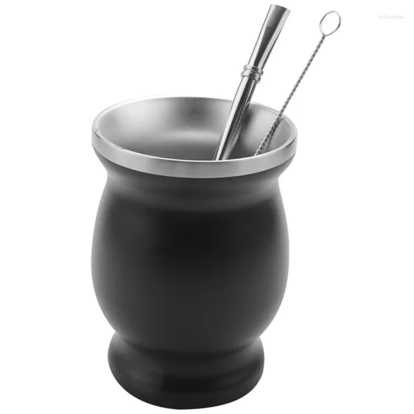 Tazze di piattino a doppia parete inossidabile yerba mate tè set da tè tazza d'acqua con cucchiaio con bomba di pulizia di bomba 8oz