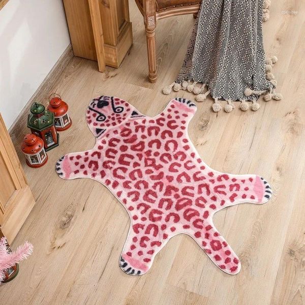 Tappeti imitazioni rosa Imitazione leopardo tappeto in finta pelle in pelle non slip tappeto antistiskid tappeto con stampa animale lavabile per soggiorno camera da letto