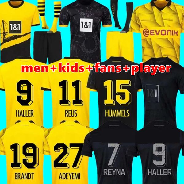 23 24 футбольные майки Dortmunds REUS 2024 Borussia Soccer Haller Home Football Room Neongelb Hummels Brandt Men Special Kit All Black Maillot de Foot