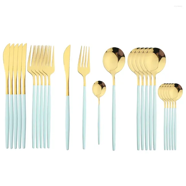 Geschirrsets 24 -pcs Edelstahl Besteck Set Western Messer Fork Spoon Abendessen Küche Minze grünes Gold -Plattengeschirr Geschirr