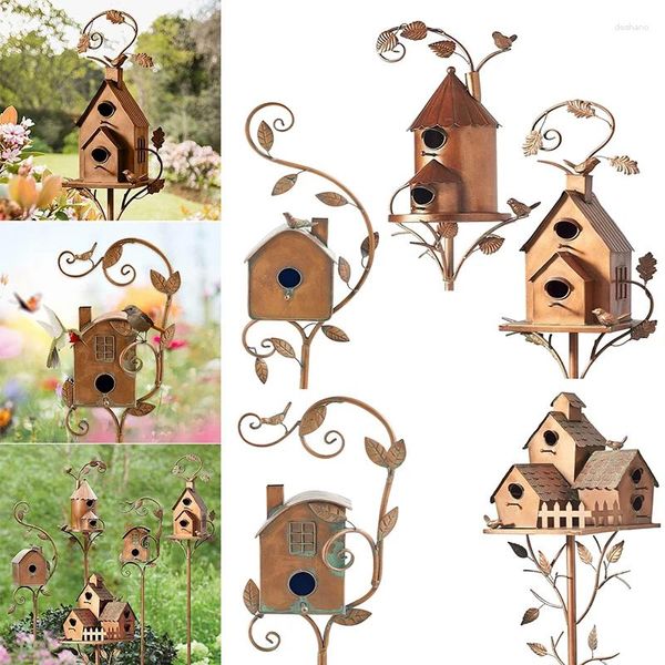 Decorações de jardim ornamentos casas artesanato de arte 1pc requintado de metal house house decoração de ninho de ninho de pássaros ao ar livre miniaturas