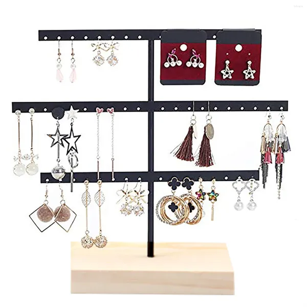 Dekorationsplatten Stand Schmuckhalter Display Organizer Hanges Ohrring Halsklear -Rack Armband 3 Schichten mit Holzbasis