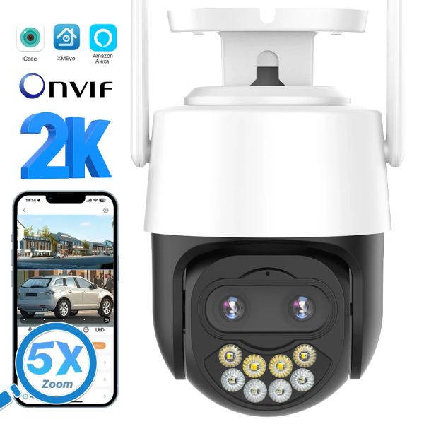 Câmera de câmeras 2K 4MP HD IP IP 5x Zoom Wi -Fi Wireless Outdoor PTZ Câmera 1080p Mini Speed Dome CCTV Câmera de vigilância rastreamento automático