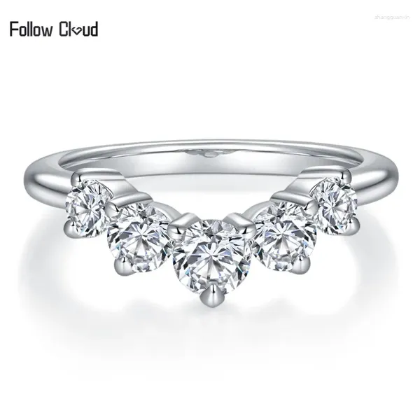Кластерные кольца Следуйте за облачным V-формой 4,0 мм Moissanite 925 Серебряное серебряное обручальное обручальное кольцо для женщин-ювелирных изделий для женщин