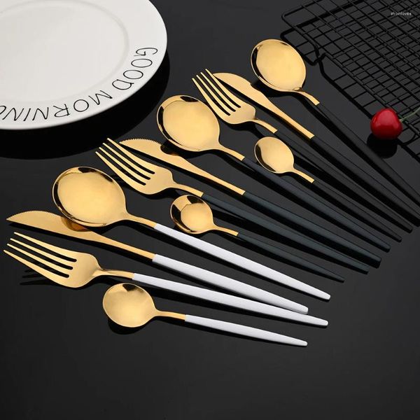 Conjuntos de utensílios de jantar 4pcs conjunto de utensílios de mesa de aço inoxidável talheres de ouro preto de colher de chá de bola de café
