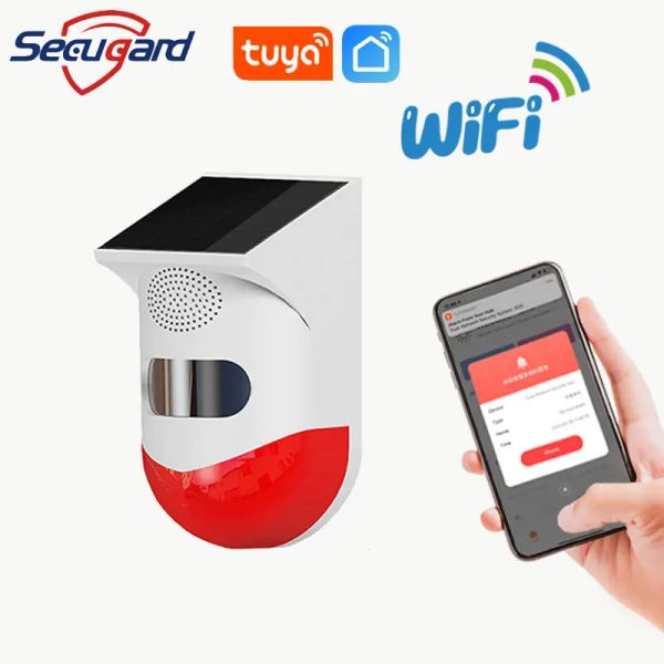 Sirene Tuya WiFi Siren Solar Outdoor PIR -Detektor wasserdichte Infrarotdetektoren 25 kg Haustier immunklang leichte Smart Home Security Alarm Alarm