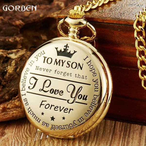 Orologi tascabili migliori regali a mio figlio I Love You Son Girls Boys Present Luxury Gold Steampunk FOB Pocket FOB per il ciondolo della collana E L240402