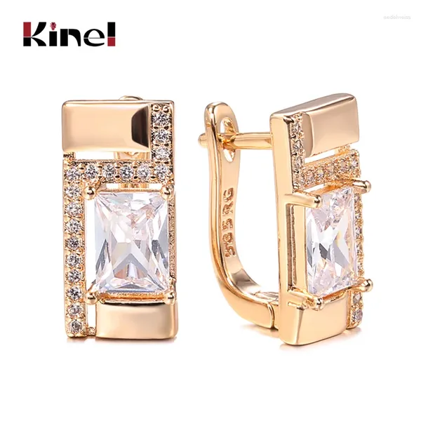 Orecchini per borchie Kinel Classic 585 Rose Gold White Natural Zircon Big Simple Corea per le donne a regali 2024