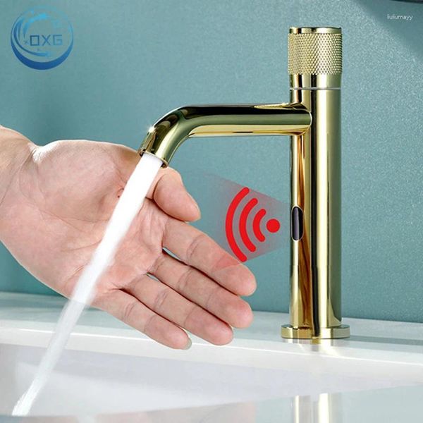 Rubinetti del lavandino del bagno Oxg Ballo d'oro brillante Sensore Smart Sensor Acqua fredda Supporta solo lavori di induzione/lavoro manuale