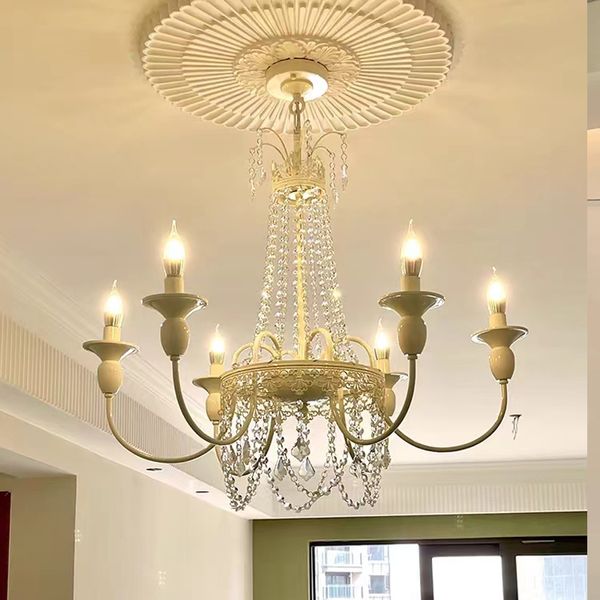 Lampadani del soggiorno vintage francese Crystal American Country Villa Grand Princess Room Refiede Cream Luci a vento