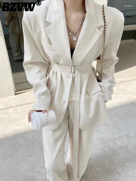 SUSSO DELLE SULLA DONNE BZVW Fashion Designer Lace-Up Blazer Set Women 2024 Spring Autumn Trendy Office Lady Trousers Two Piece Female Female Female