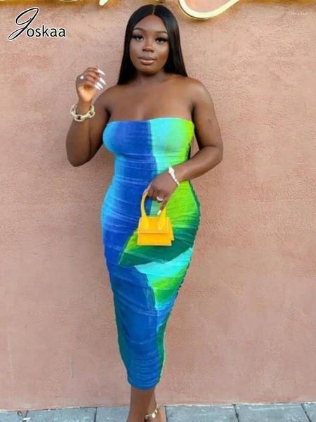 Lässige Kleider Joskaa Bunte Netzdrucken Midi Kleid Frauen Hipster Sexy Wrap Brust Rückenfreie körperförmige Robe 2024 Sommer Holiday Beachwear