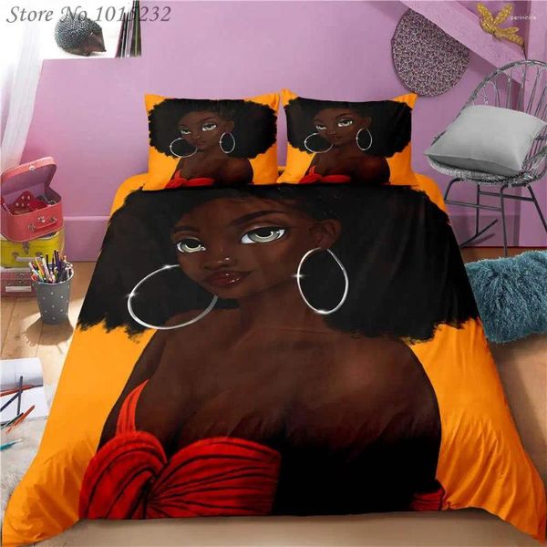 Set di biancheria da letto africano ragazza 3d stampato set copripiumini coperte di cuscinetti concipele da letto biancheria da letto 04