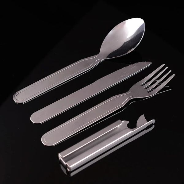 4pcs/Set Taşınabilir Paslanmaz Çelik Tecrübeli Katlama Bıçak Kaşık Kaşık Seti Fork Bıçağı Yemek Takımı Kampı Pişirme Sofra Takımı