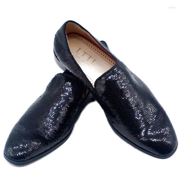 Lässige Schuhe Schwarze Pailletten Männer Glitzer -Laibers Luxus handgefertigtes Slip auf Kleider Flats Party und Hochzeit