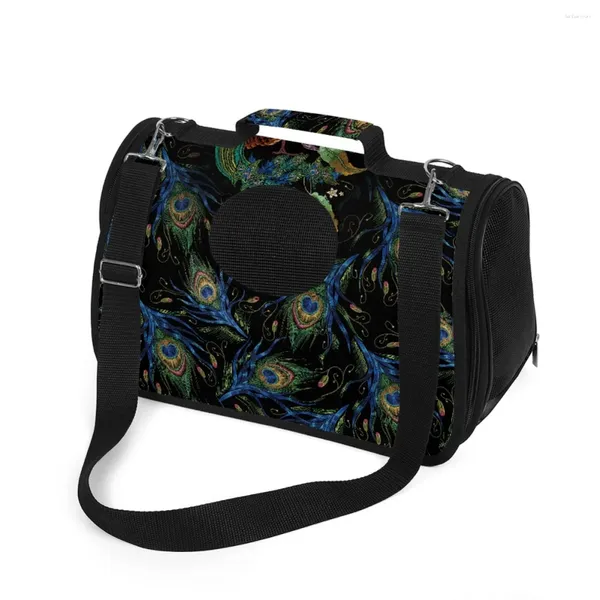 Transportadores de gatos Cats Pet Products Transporte Backpack Zipper Pavão Pavaleiro Portador de Design de penas Para impressão sob demanda Bolsa portátil