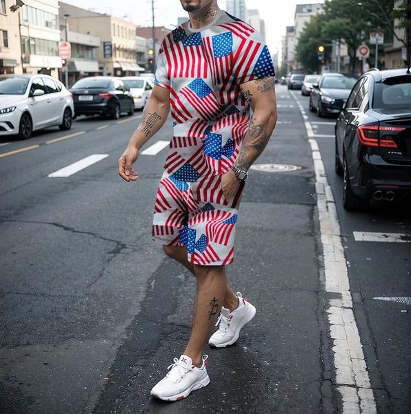 Erkek Trailtsits Yaz 3d Ulusal Bayrak Baskılı Fitness Moda Seti Sıradan Spor Giyim Kısa Kollu Tişört Şort 2 Parçalı