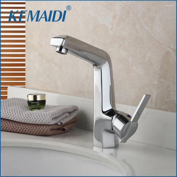 Torneiras de pia do banheiro Kemaidi cromado misturador de bacia polido Tap Solid Brass 1 Handle Vasel Vaity Taucet Water