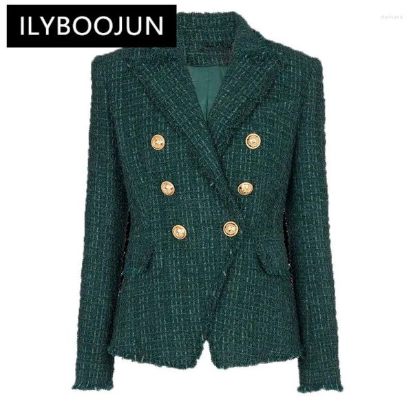 Ternos femininos Blazer verde escuro 2024 Tweed lã bora