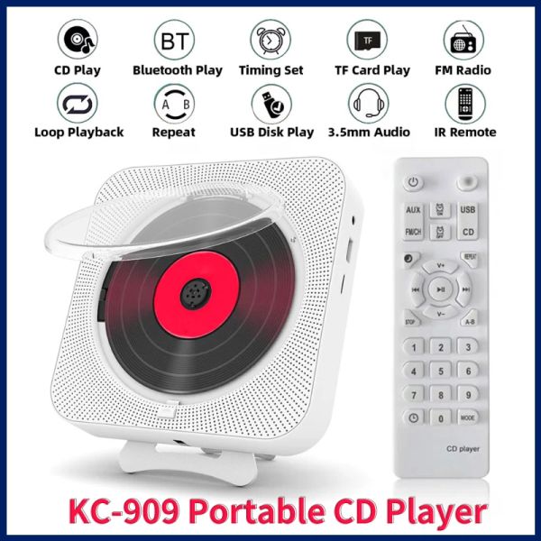 Player KC909 Tragbarer CD -Player mit Bluetooth Fernbedienungssteuerung Walkman Stereo FM Radio HiFi Musikgebaute Lautsprecher Discman Lecteur CD