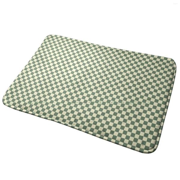 Teppiche Prairie Green und Cream Checker Board Quadrate Eingangstür Mattenbad Teppich