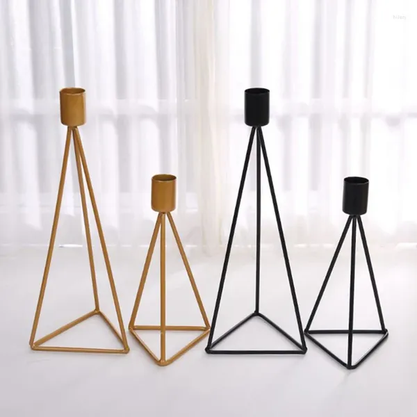 Titulares de vela S/l preto cor de ouro preto geométrico Triângulo Candlestick titular Vintage Festa de casamento de artesanato simples Decoração de jantar de mesa de mesa