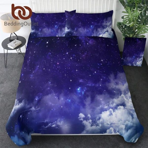 Bettwäsche Sets Bedingoutlet Sky Set Starry Bettbedeckung Galaxy Bettwäsche Blau weiße Bettspitze Schöne Landschaftsdekoration 3pcs