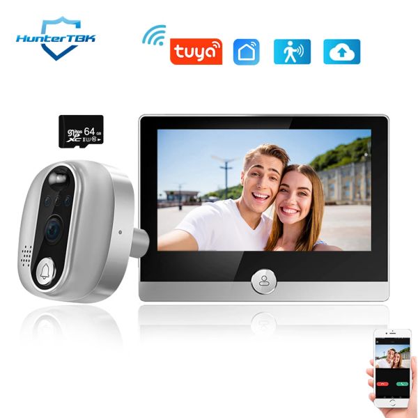 Дверные звонки HD 1080p Wi -Fi Peephole Door Dover Camera 4.3 -дюймовый IPS LCD Digital Door Viewer Tuya Smart Home Video Doorlebell 64G SD включен