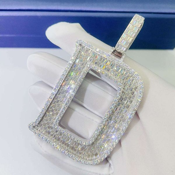 Hiphop Bling D Color Baguette Diamonds 925 Серебряное большое начальное ожерелье