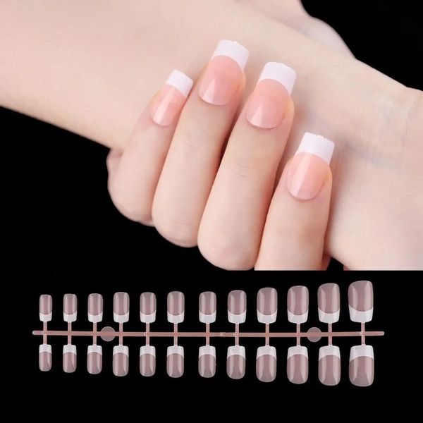 Novo 2024 24pcs/saco francês unhas falsas prenda fosca em dicas de unhas falsas capa completa as unhas artificiais de balé destacável para fosco falso