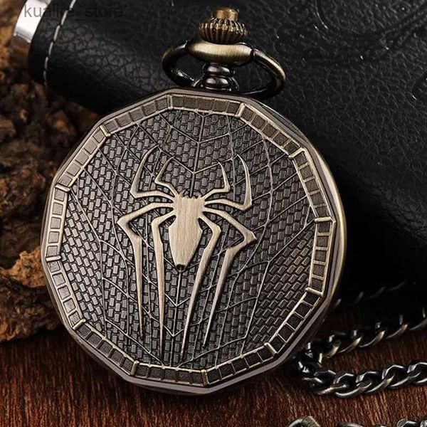 Pocket Watches Bronze Spider Case Hand Wind Mechanical Pocket Men vintage FOB Cadeia de relógio masculino Pingente numerais romanos para meninos filhos L240402