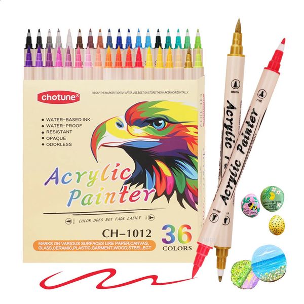36 Farben Pastellfarbe Set Dual Tipp Acrylpinselpinsel Stifte für Steinkeramikglas Holz Kunststoff DIY Crafts Art Supplies 240328