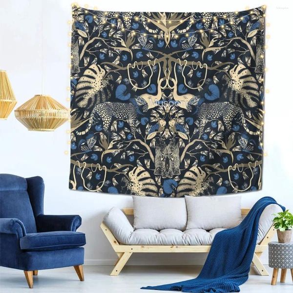 Taquestres O Blue Surrealist Jungle Dream Decor de parede de tapeçaria com ganchos Gift Birthday Birthday Fabric Multi Style