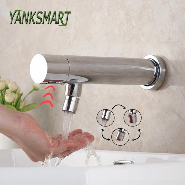 Waschbecken Wasserhähne Yanksmart Automatisch Touch freier Sensor Wasserhahn Chrom Poliertes Wandbecken nur kaltes Wasserhahn