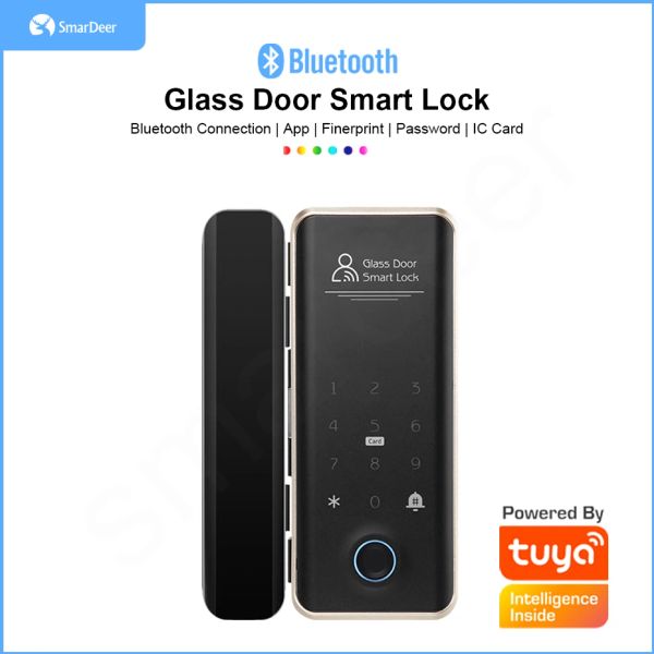 Lock Smardeer Lock Electronic com porta de vidro biométrica bloqueio de impressão digital para Tuya App RFID Card/Senha/Mobile Bluetooth Control