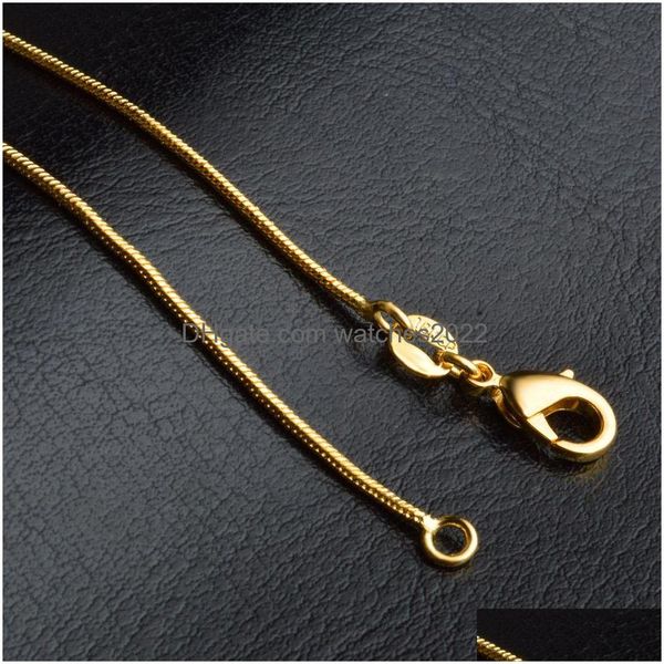Ketten Schlangen Halsketten glatte Designs 1mm 18k Gold plattiert Männer Frauen Mode DIY -Schmuckzubehör Geschenk mit Hummerverschluss 16 Drop d Dhwey
