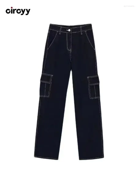 Jeans femininos Mulheres pretas de cintura alta calça de jeans folgada Pontas de retalhos vintage Rua coreana Y2K Streetwear Spring 2024