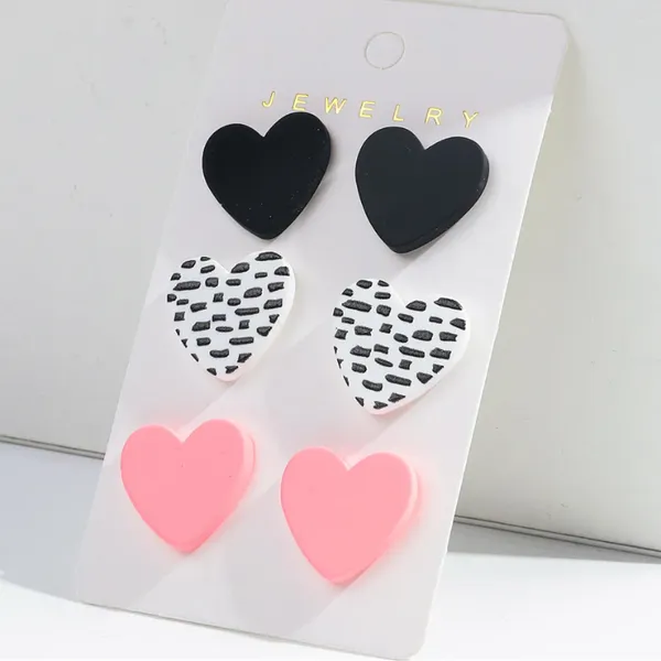 Bolzenohrringe 3Pair/Set Buntes Herz Acryl für Frauen Mädchen kleine Leopard Liebe Pfirsich Ohrring Valentinstag Schmuckgeschenk