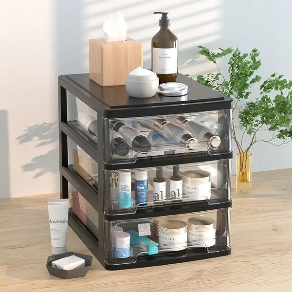 Doppelschubladenschreibtisch Aufbewahrungsbox Kunststoffdatei Sundies Rack Kosmetikschrank Aufbewahrung Aufbewahrung Box Desktop Make -up Storage Box