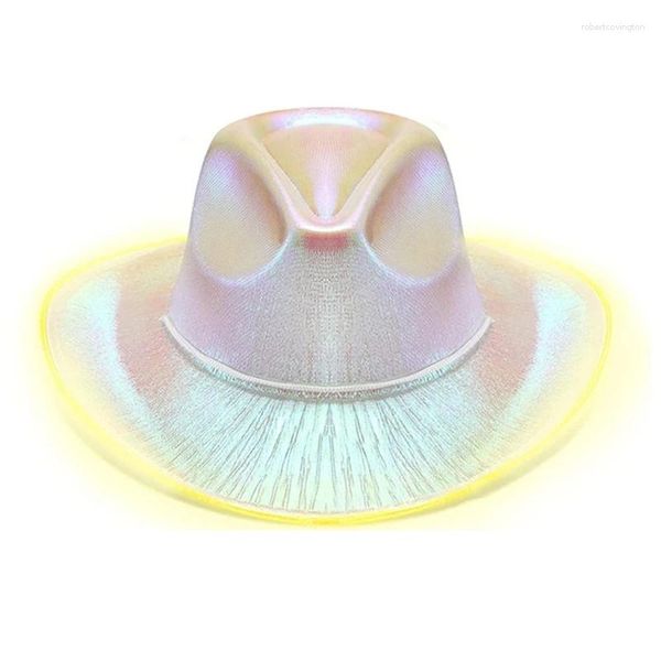 Berets Elegante Frau LED Light-up Cowgirls Hut beleuchtet Multi-Farben für Hochzeit