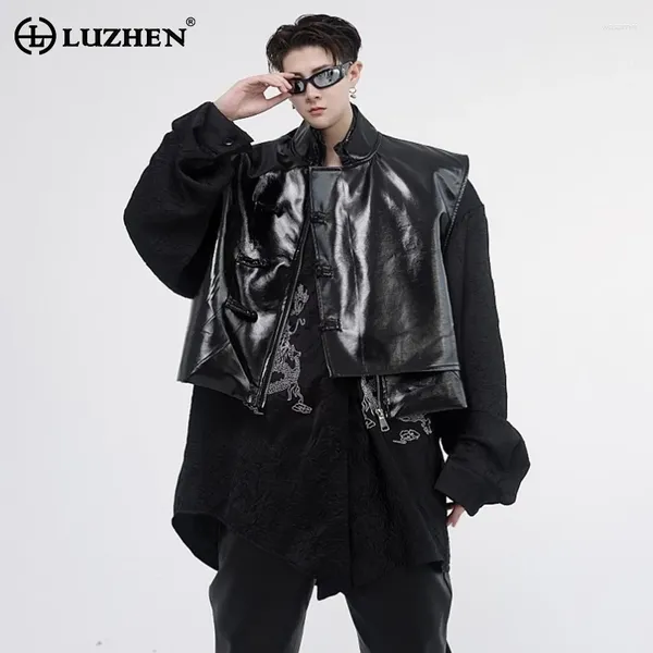 Coletes masculinos Luzhen Personalidade original Trendy PU Couather Sleeless Stylish High Street 2024 Coloque LZ1941