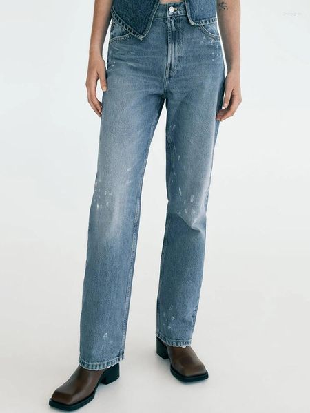 Jeans da donna pantaloni in denim vintage per donne 2024 con cerniera a metà vita con tascabile streetwear moda y2k femmina