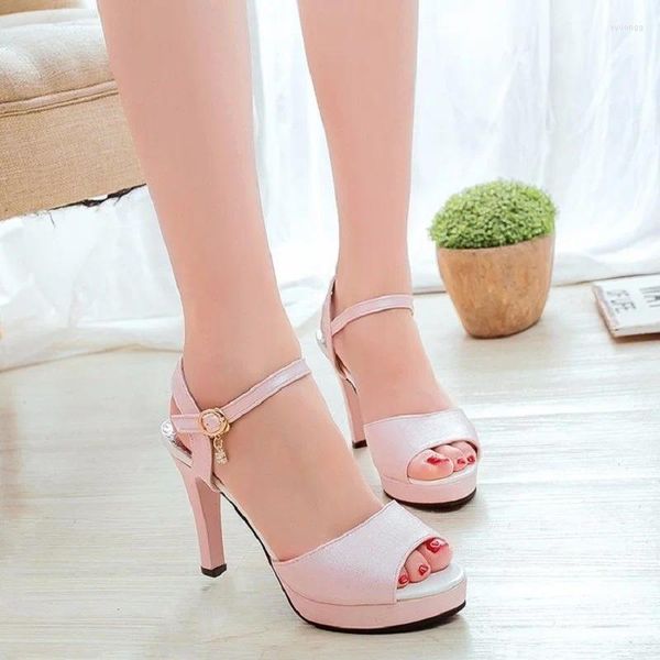 Kleiderschuhe 2024 Version des sexy Fischmund 10 cm High Heels Pink Fashion Sommer wasserdichte Plattform Hochzeit Brautjungfer