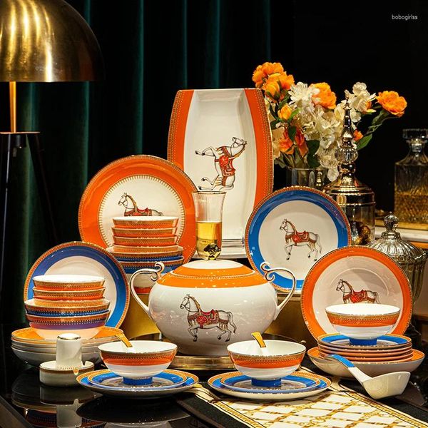 Schalen High-End-Sense-Schüssel nach Hause 2024 Leichte Luxus Jingdezhen Keramik und Platten Hauswärmendknochen China