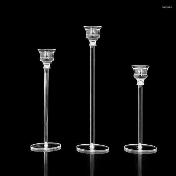 Titulares de vela 3pcs/conjunto Crystal Candlestick Acrílico Tabela de jantar Solutora de cabeça única para a decoração de festa de casamento Centerpieces