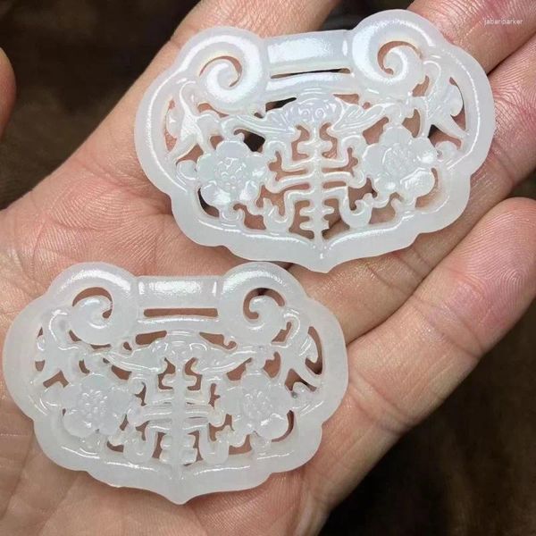 Colares pendentes Afeganistão White Jade Hollow Birthday Blessing Bless Lock Clothing Acessórios