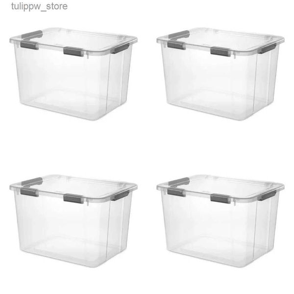 Mülleimer Sterilit 80 qt.Hingelid Storage Box Plastik Flacher grauer Satz von 4 Lagerbehälter -Lagerkorb L46