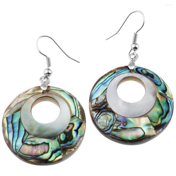 Orecchini a pennaglie naturale Abalone Shell Hollow entrambe le ganci arrotondati di colore argento gancio di moda in stile spiaggia per donne gioielli